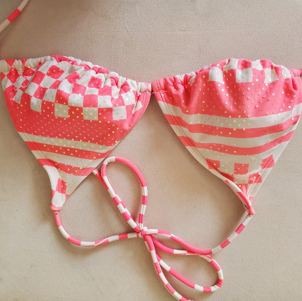Hot Pink with Glimmer Triangle Swim Top